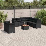 vidaXL Loungegrupp 10 delar med svarta dynor konstrotting