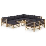 vidaXL Loungegrupp för trädgården med mörkgrå dynor 10 delar bambu