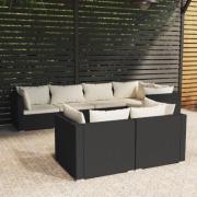 vidaXL Loungegrupp för trädgården med dynor 7 delar svart konstrotting