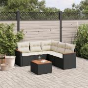 vidaXL Loungegrupp med dynor 6 delar svart konstrotting