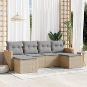 vidaXL Soffgrupp för trädgård med dynor 6 delar mixbeige konstrotting