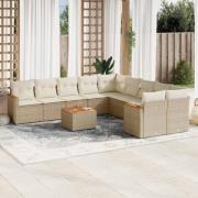 vidaXL Loungegrupp för trädgården m. dynor 11 delar beige konstrotting