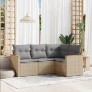 vidaXL Soffgrupp för trädgård med dynor 4 delar mixbeige konstrotting