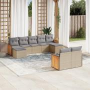 vidaXL Soffgrupp för trädgården med dynor 9 delar beige konstrotting