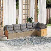 vidaXL Soffgrupp för trädgården med dynor 6 delar beige konstrotting