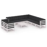 vidaXL Loungegrupp med dynor 10 delar vit massiv furu