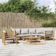 vidaXL Loungegrupp 7 delar ljusgråa dynor bambu
