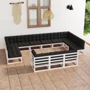 vidaXL Loungegrupp med dynor 13 delar vit massiv furu