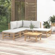 vidaXL Loungegrupp 6 delar ljusgråa dynor bambu