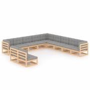 vidaXL Loungegrupp för trädgården med dynor 11 delar massiv furu