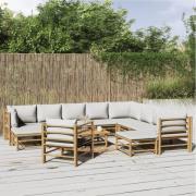 vidaXL Loungegrupp 12 delar ljusgråa dynor bambu