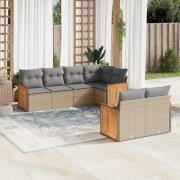 vidaXL Matgrupp för trädgården med dynor 7 delar beige konstrotting