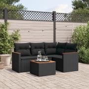 vidaXL Loungegrupp för trädgården med dynor 5 delar svart konstrotting