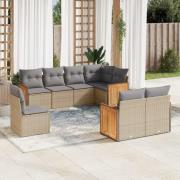 vidaXL Matgrupp för trädgården med dynor 8 delar beige konstrotting