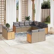 vidaXL Loungegrupp för trädgården m. dynor 11 delar beige konstrotting