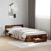 vidaXL Sängram med låda rökfärgad ek 90x200 cm konstruerad trä
