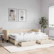 vidaXL Dagbädd utdragbar med lådor gräddvit 80x200 cm tyg