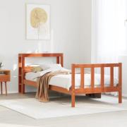 vidaXL Sängram med huvudgavel vaxbrun 75x190 cm massiv furu