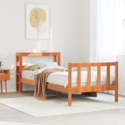 vidaXL Sängram med huvudgavel vaxbrun 90x200 cm massiv furu
