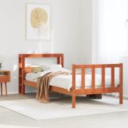 vidaXL Sängram med huvudgavel vaxbrun 90x190 cm massiv furu