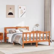 vidaXL Sängram med huvudgavel vaxbrun 120x190 cm massiv furu