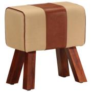 vidaXL Gymbänk 38 cm brun äkta skinn och massivt mangoträ