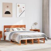 vidaXL Sängram utan madrass vaxbrun 140x190 cm massiv furu
