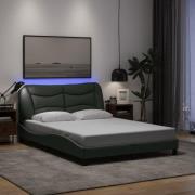 vidaXL Sängram med LED utan madrass mörkgrå 140x190 cm tyg