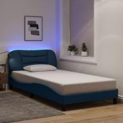vidaXL Sängram med LED utan madrass blå 100x200 cm tyg