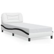 vidaXL Sängram med huvudgavel vit och svart 90x200 cm konstläder