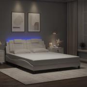vidaXL Sängram med LED-belysning vit 160x200 cm konstläder