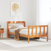 vidaXL Sängram med huvudgavel vaxbrun 90x200 cm massiv furu