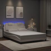 vidaXL Sängram med LED-belysning vit 140x200 cm konstläder