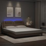 vidaXL Sängram med LED-belysning cappuccino 180x200 cm konstläder