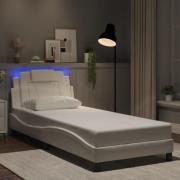 vidaXL Sängram med LED-belysning vit 90x200 cm konstläder