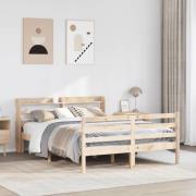 vidaXL Sängram med huvudgavel 135x190 cm massiv furu