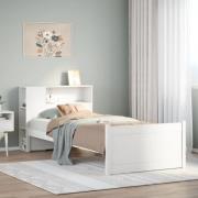 vidaXL Säng med bokhylla utan madrass vit 90x200cm massiv furu