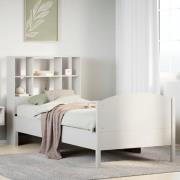 vidaXL Säng med bokhylla utan madrass vit 90x190cm massiv furu