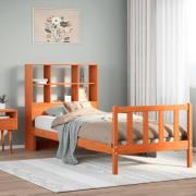 vidaXL Säng med bokhylla utan madrass vaxad brun 90x190 cm massiv furu