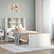 vidaXL Säng med bokhylla utan madrass vit 90x190cm massiv furu