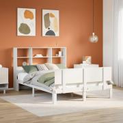 vidaXL Säng med bokhylla utan madrass vit 120x200 cm massiv furu