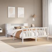 vidaXL Säng med bokhylla utan madrass vit 160x200cm massiv furu