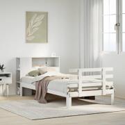vidaXL Säng med bokhylla utan madrass vit 90x200cm massiv furu