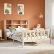 vidaXL Säng med bokhylla utan madrass 150x200cm massiv furu