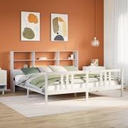 vidaXL Säng med bokhylla utan madrass vit 200x200cm massiv furu