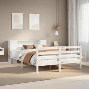vidaXL Säng med bokhylla utan madrass vit 140x190cm massiv furu