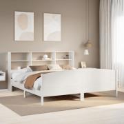 vidaXL Säng med bokhylla utan madrass vit 200x200cm massiv furu