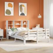 vidaXL Säng med bokhylla utan madrass vit 140x200cm massiv furu