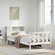 vidaXL Säng med bokhylla utan madrass vit 90x200cm massiv furu