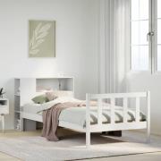 vidaXL Säng med bokhylla utan madrass vit 100x200cm massiv furu